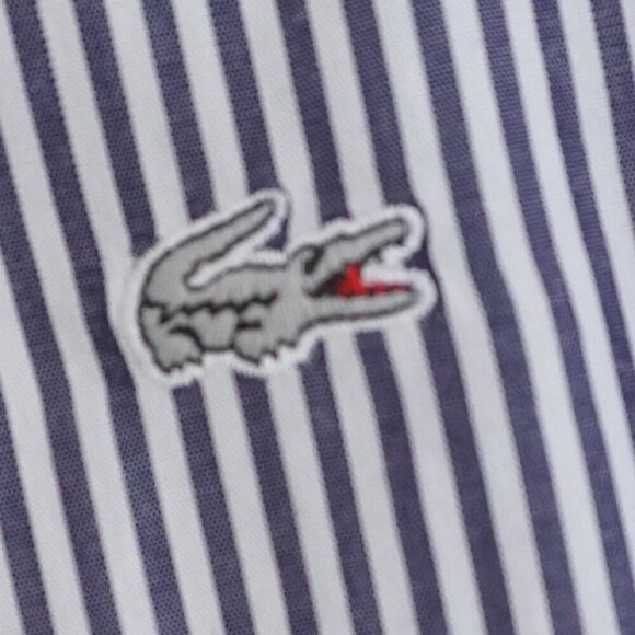 Lacoste Gray White Pinstripe Classic Fit Cotton Button Down Dress Shirt Size 39 - Picture 8 of 8